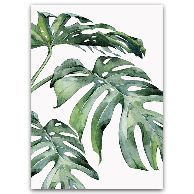 Watercolor Green Leaves Canvas Poster Picture