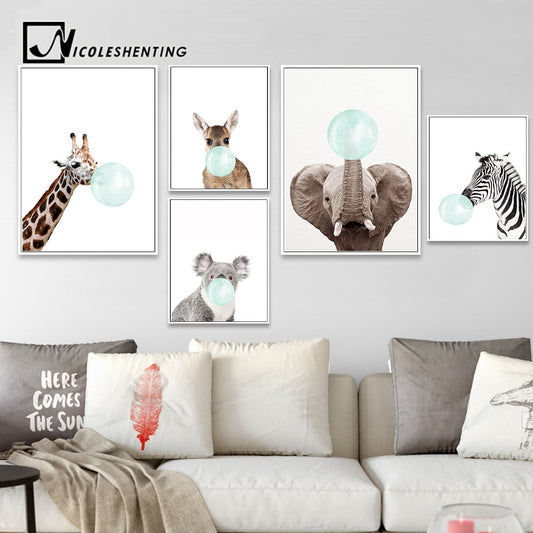 Baby Animal Zebra Girafe Canvas Poster