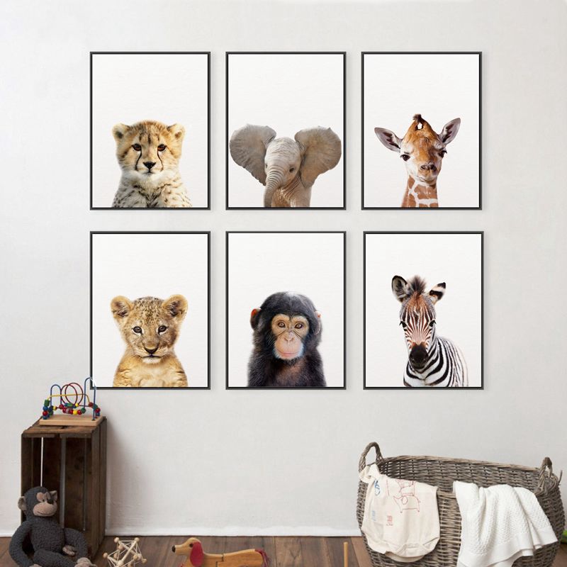Lion Zebra Elephant Giraffe Baby Animals Art Print Poster