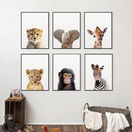 Lion Zebra Elephant Giraffe Baby Animals Art Print Poster