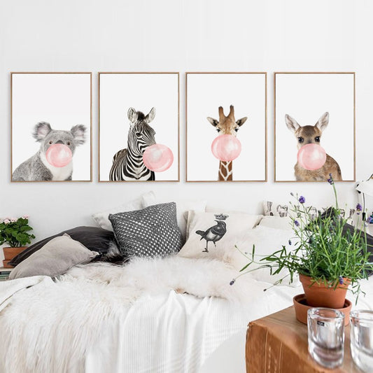 Bubble Chewing Gum Giraffe Zebra Animal Wall Art