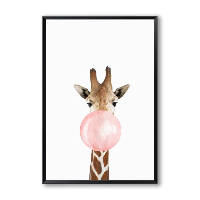 Bubble Chewing Gum Giraffe Zebra Animal Wall Art