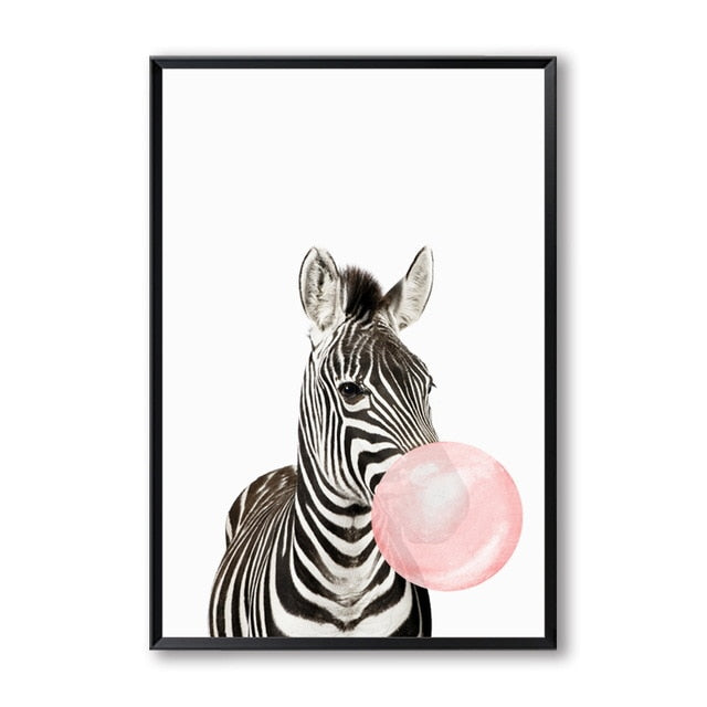 Bubble Chewing Gum Giraffe Zebra Animal Wall Art