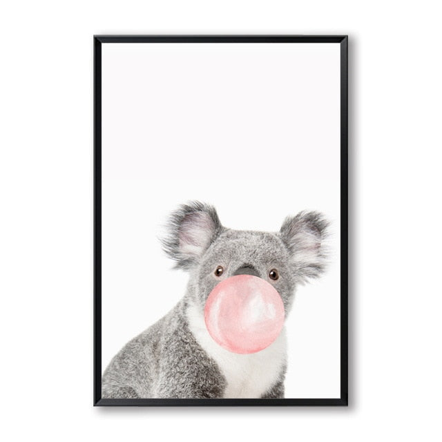 Bubble Chewing Gum Giraffe Zebra Animal Wall Art