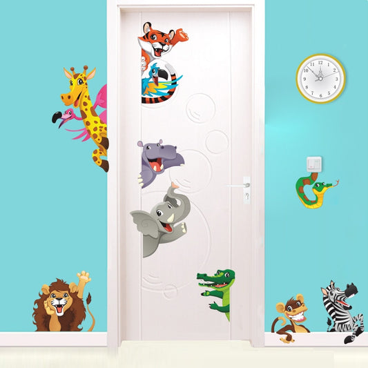 3D Cartoon Animals Safari Door Stickers