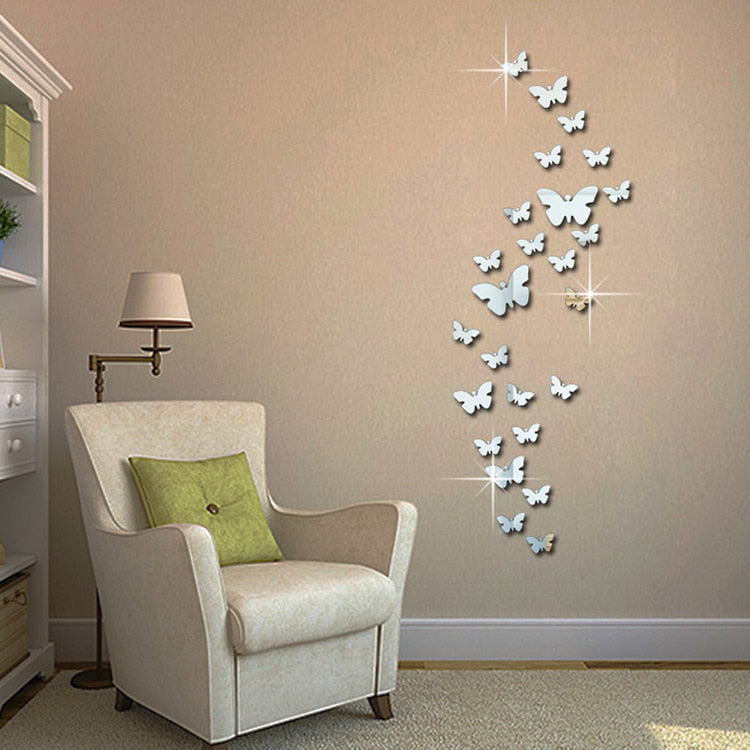 12pcs 3D Mirrors Butterfly Wall Stickers