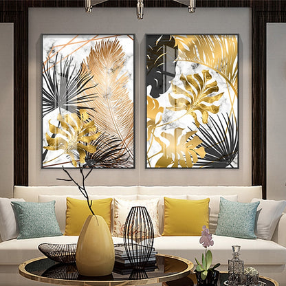 Nordic Plants Golden Leaf Canvas Painting Wall Art