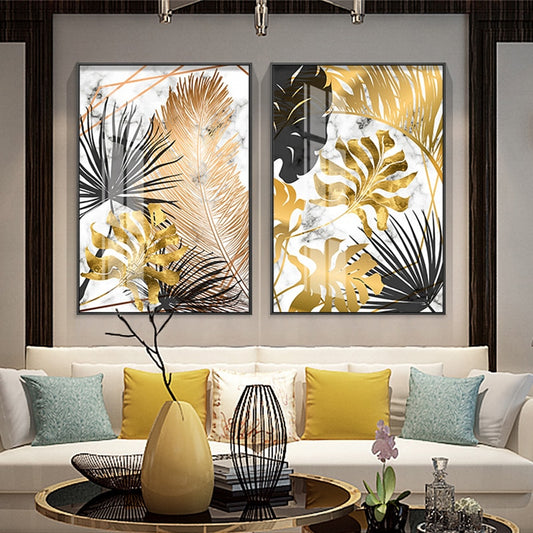 Nordic Plants Golden Leaf Canvas Painting Wall Art