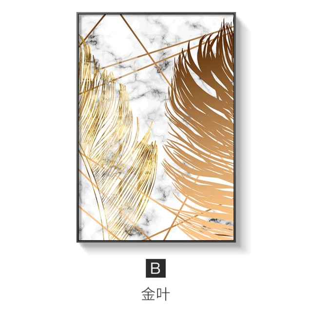 Nordic Plants Golden Leaf Canvas Painting Wall Art