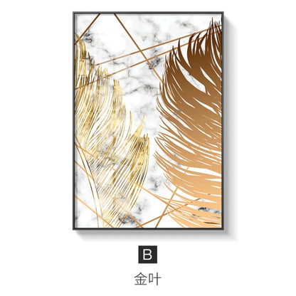 Nordic Plants Golden Leaf Canvas Painting Wall Art