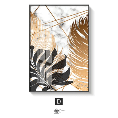 Nordic Plants Golden Leaf Canvas Painting Wall Art
