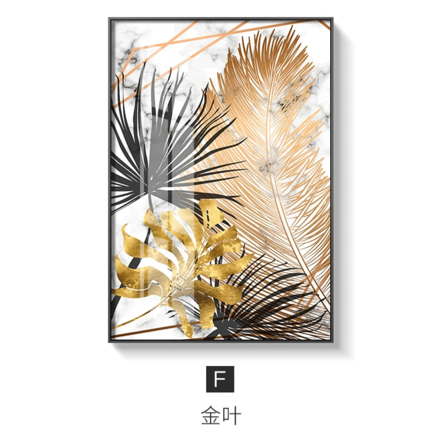 Nordic Plants Golden Leaf Canvas Painting Wall Art