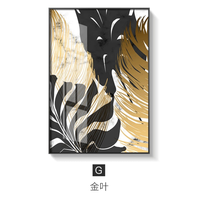 Nordic Plants Golden Leaf Canvas Painting Wall Art