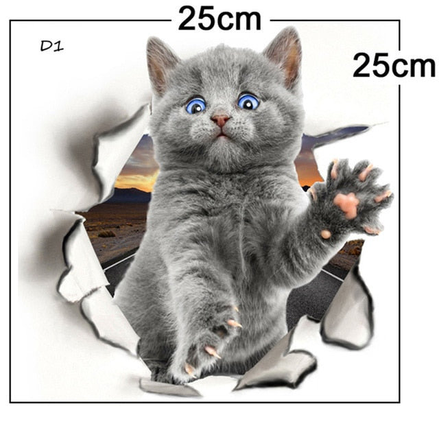 Cute Kitten Animal Cartoon 3D Wall Sticker
