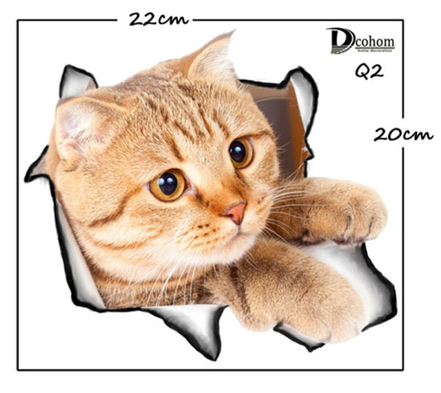 Cute Kitten Animal Cartoon 3D Wall Sticker