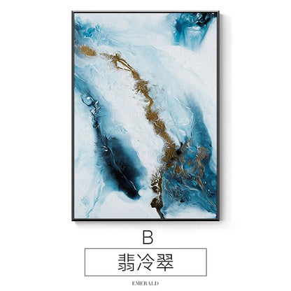 Nordic Abstract Color Spalsh Blue Golden Wall Art