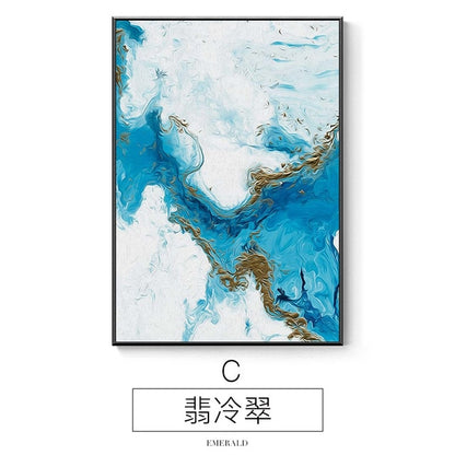 Nordic Abstract Color Spalsh Blue Golden Wall Art
