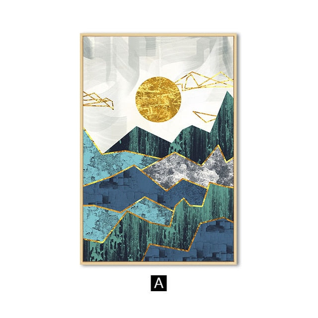 Nordic Abstract Geometric Mountain Landscape Wall Art