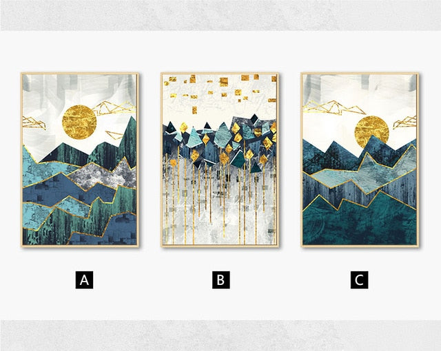 Nordic Abstract Geometric Mountain Landscape Wall Art