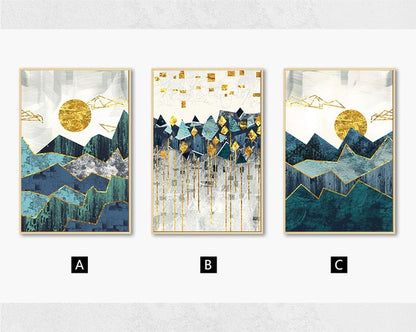 Nordic Abstract Geometric Mountain Landscape Wall Art