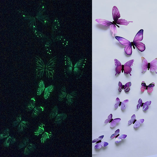 12pcs Luminous Butterfly Design Decal Art Wall Stickers