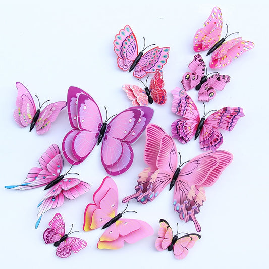 12pcs 3D Butterfly Multicolor Double Layer Wings Wall Sticker