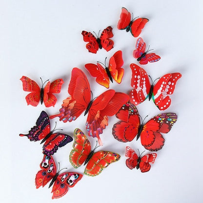 12pcs 3D Butterfly Multicolor Double Layer Wings Wall Sticker