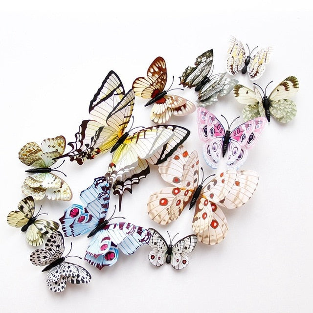 12pcs 3D Butterfly Multicolor Double Layer Wings Wall Sticker