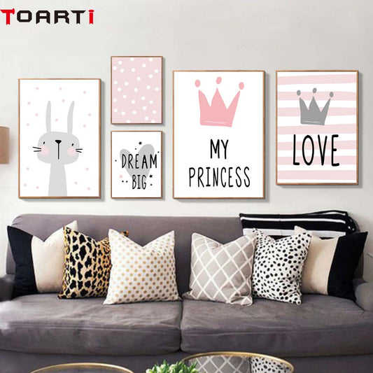 Pink Cartoon Nursery Children Wall Art Mural