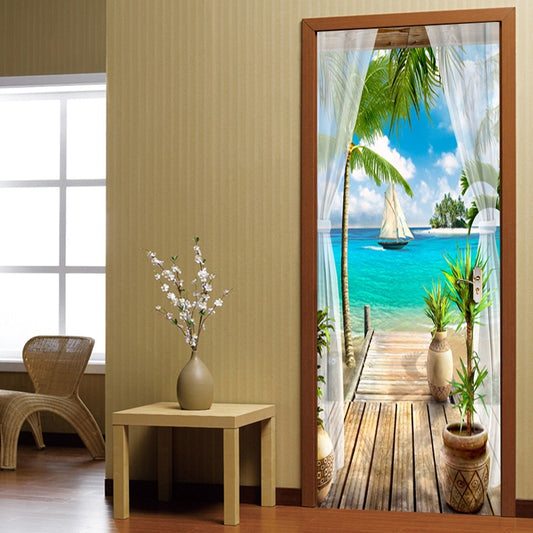 Balcony Sea View 3D Door Sticker