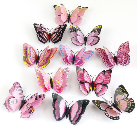 12pcs/set Multicolor Double Layer 3D Butterfly Wall Sticker