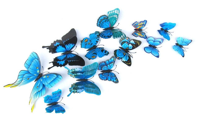 12pcs/set Multicolor Double Layer 3D Butterfly Wall Sticker