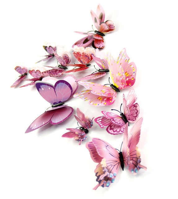 12pcs/set Multicolor Double Layer 3D Butterfly Wall Sticker