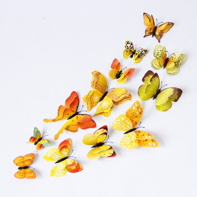 12pcs/set Multicolor Double Layer 3D Butterfly Wall Sticker