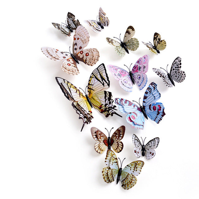 12pcs/set Multicolor Double Layer 3D Butterfly Wall Sticker
