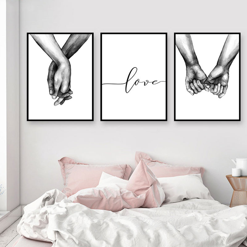 Nordic Poster B&W Holding Hands Wall Art For Living Room