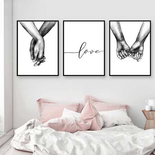 Nordic Poster B&W Holding Hands Wall Art For Living Room