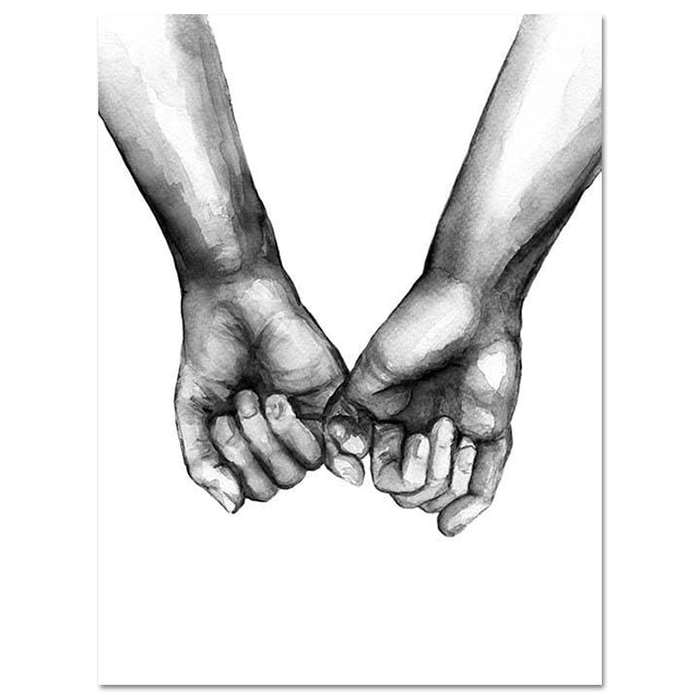 Nordic Poster B&W Holding Hands Wall Art For Living Room