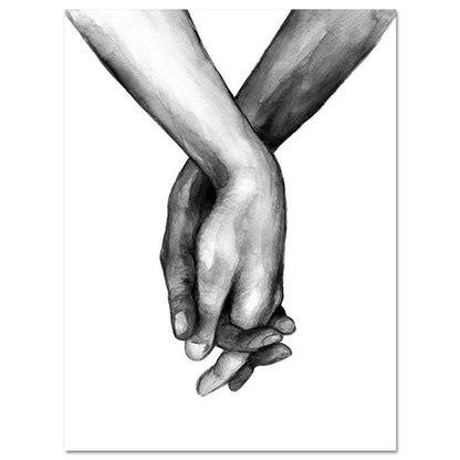 Nordic Poster B&W Holding Hands Wall Art For Living Room