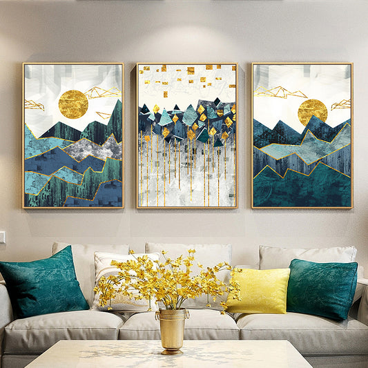 Nordic Abstract Geometric Mountain Landscape Wall Art