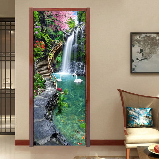 3D Nature Landscape Waterfalls Door Sticker