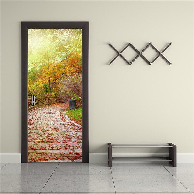 3D Lover In The Colored Woods Oil Painting Door Sticker