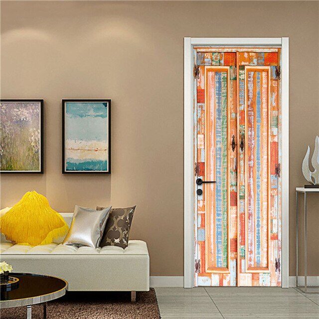 3D Lover In The Colored Woods Oil Painting Door Sticker