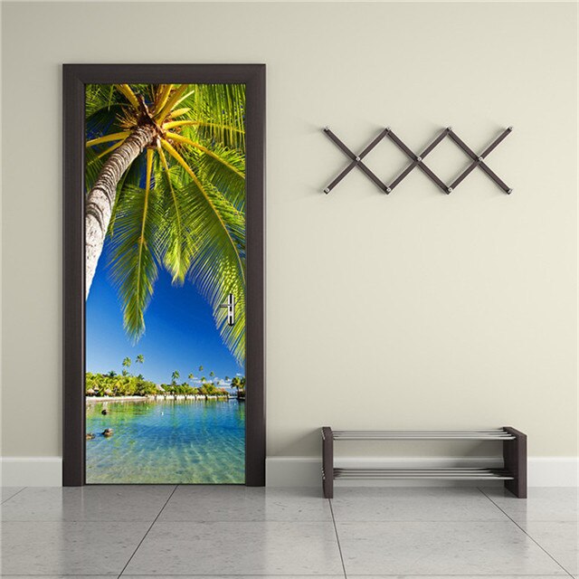 3D Lover In The Colored Woods Oil Painting Door Sticker