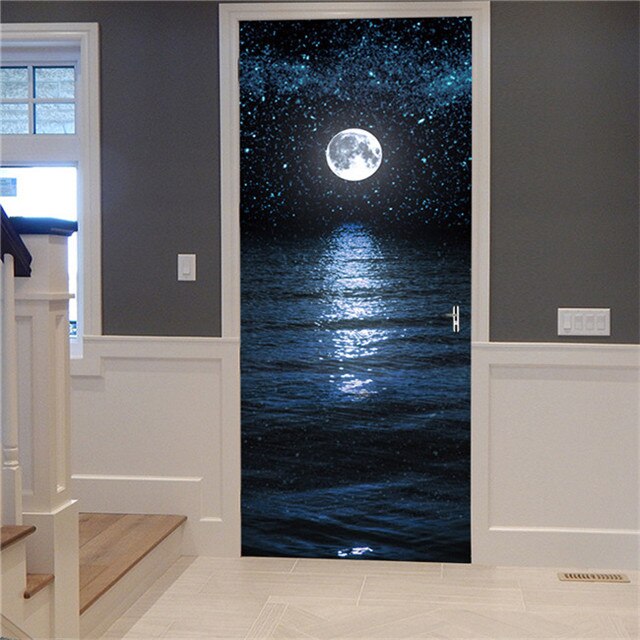 3D Lover In The Colored Woods Oil Painting Door Sticker