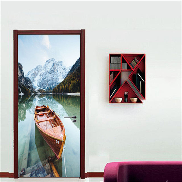 3D Lover In The Colored Woods Oil Painting Door Sticker