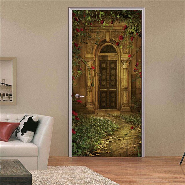 3D Lover In The Colored Woods Oil Painting Door Sticker