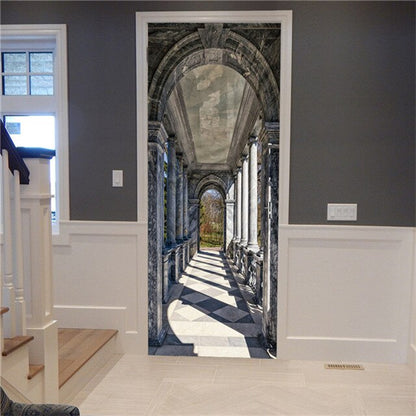 3D Lover In The Colored Woods Oil Painting Door Sticker
