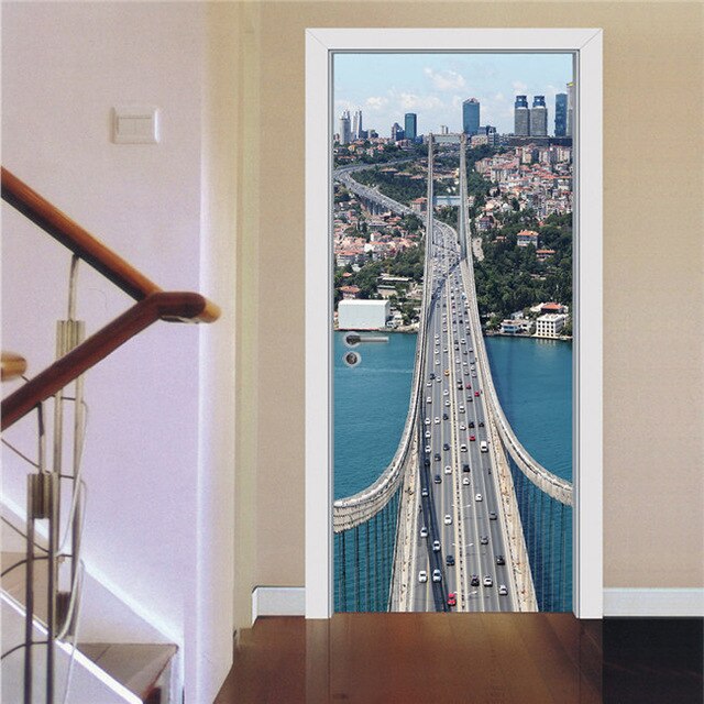 3D Lover In The Colored Woods Oil Painting Door Sticker