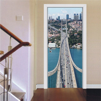 3D Lover In The Colored Woods Oil Painting Door Sticker